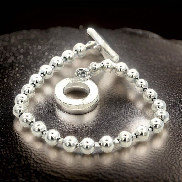 Gucci Estate Toggle Bracelet Size 8 Sterling Silver 8 mm Beads G34 - Picture 3 of 7